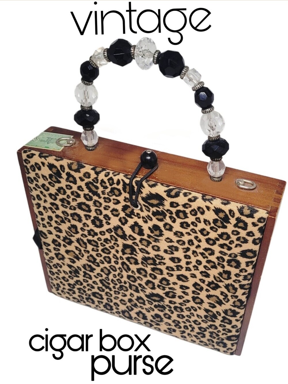 Vintage Leopard Print La Montans Cuban Cigar Box Purse  Beaded Handle